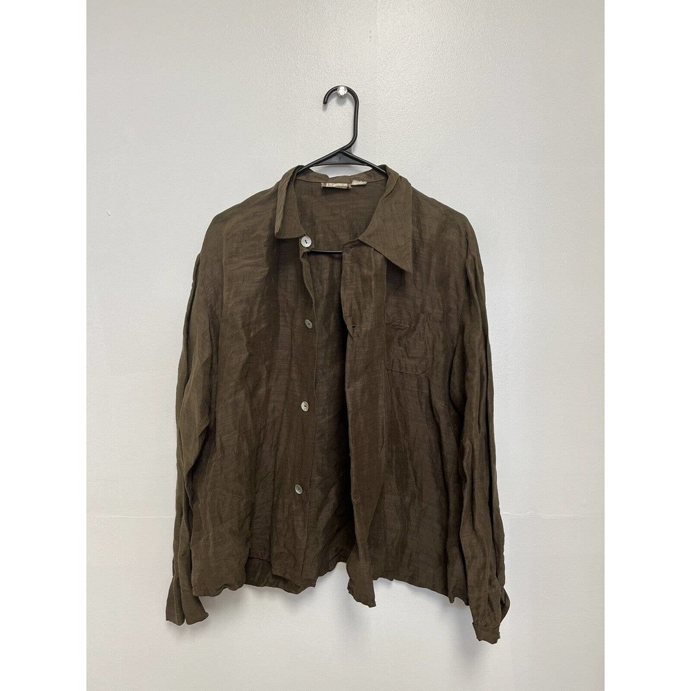 Weeds Lagenlook Linen Green Button Up Tunic Size 1